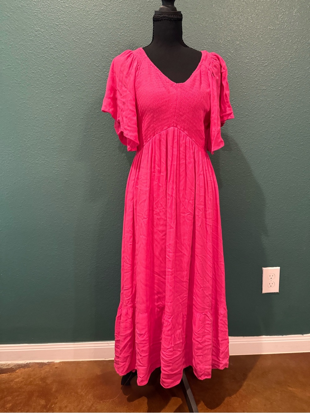 Beautiful Women's V-Neck Midi Dress in Hot Pink